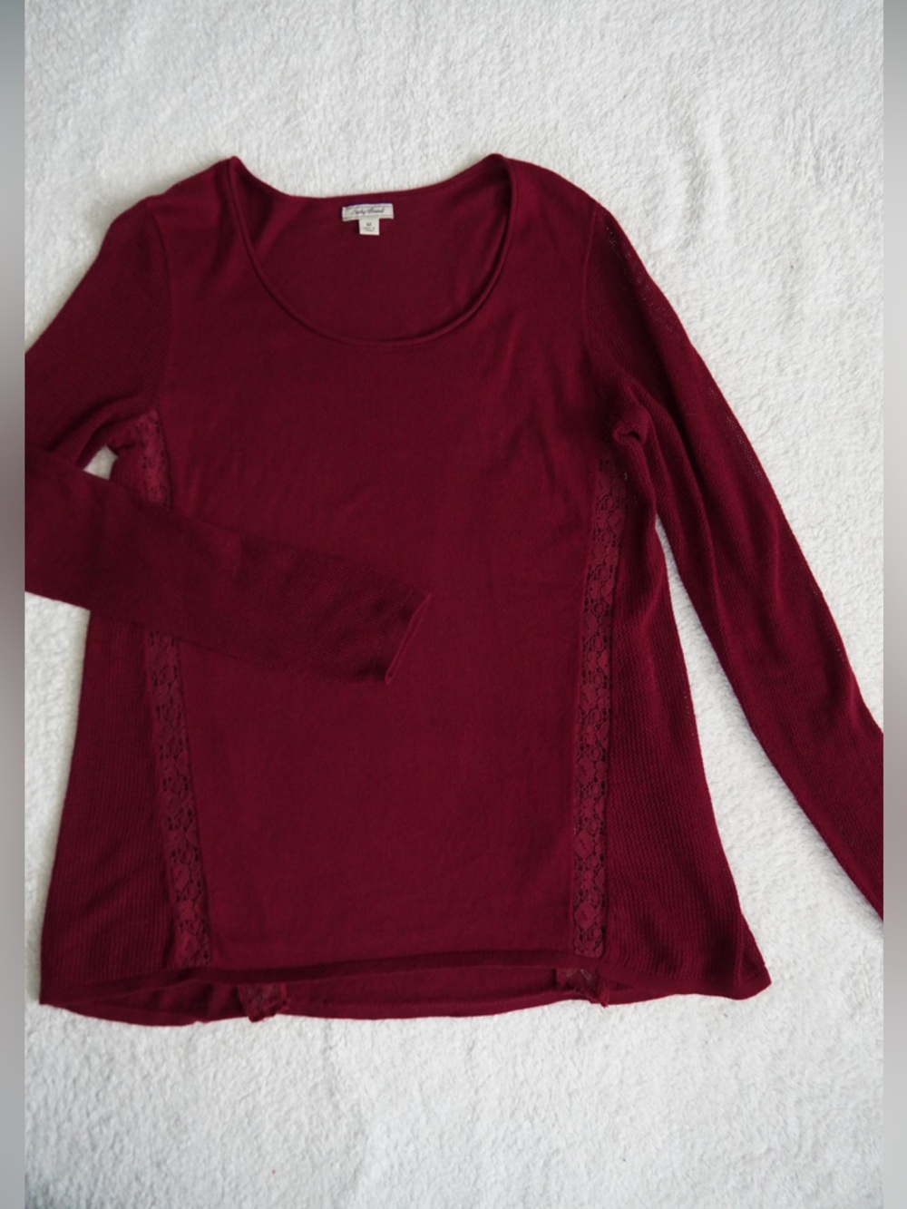 Lucky brand  Burgundy Long-Sleeve Lace-Insert Top